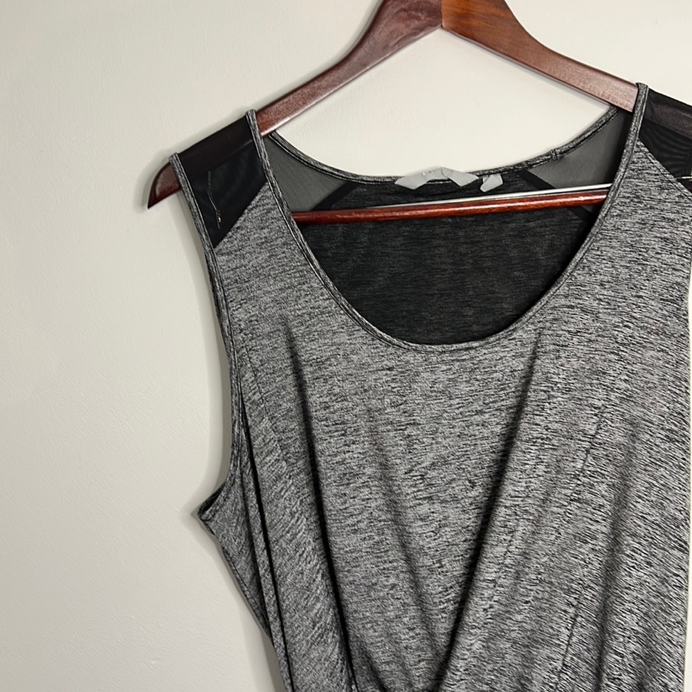 Athleta Space Gray Travel Dress Black Mesh Shoulders Athletic Tie Waist XL